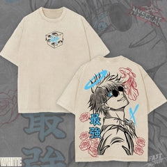 Kitsukai Limitless Sorcerer Anime Shirt, Blue Eye Manga Graphic Tee, Washed Gray Streetwear T-Shirt, Strongest Anime Fan Gift