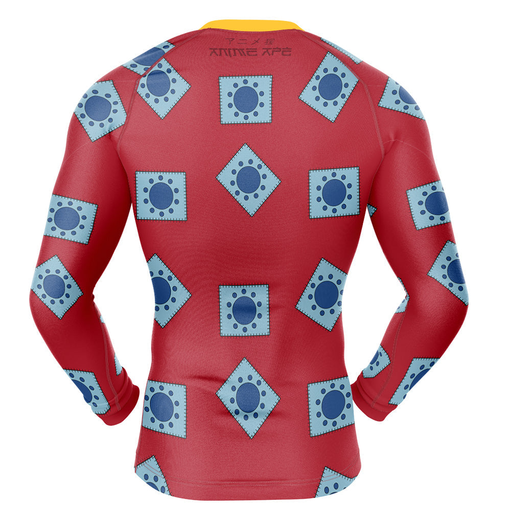 Luffy Wano pattern One Piece Long Sleeve Rash Guard Compression Shirt