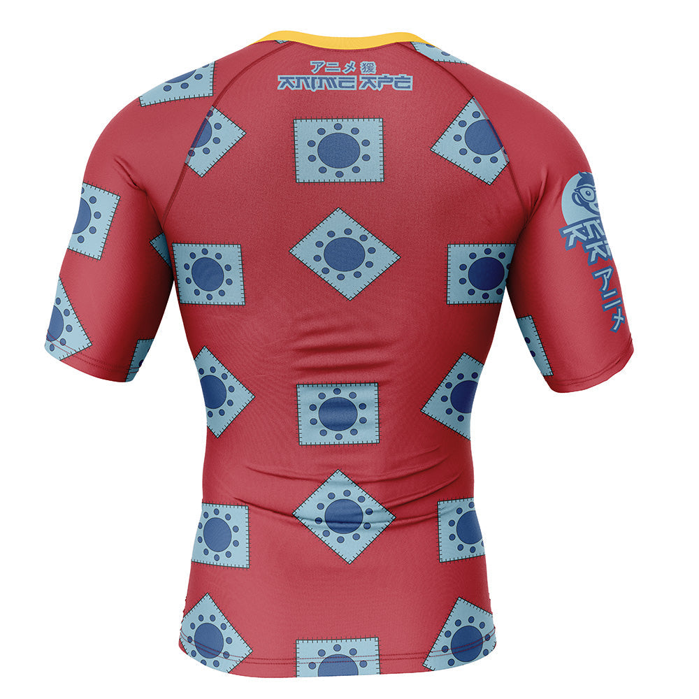 Luffy Wano pattern One Piece Short Sleeve Rash Guard Compression Shirt