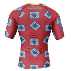Luffy Wano pattern One Piece Short Sleeve Rash Guard Compression Shirt