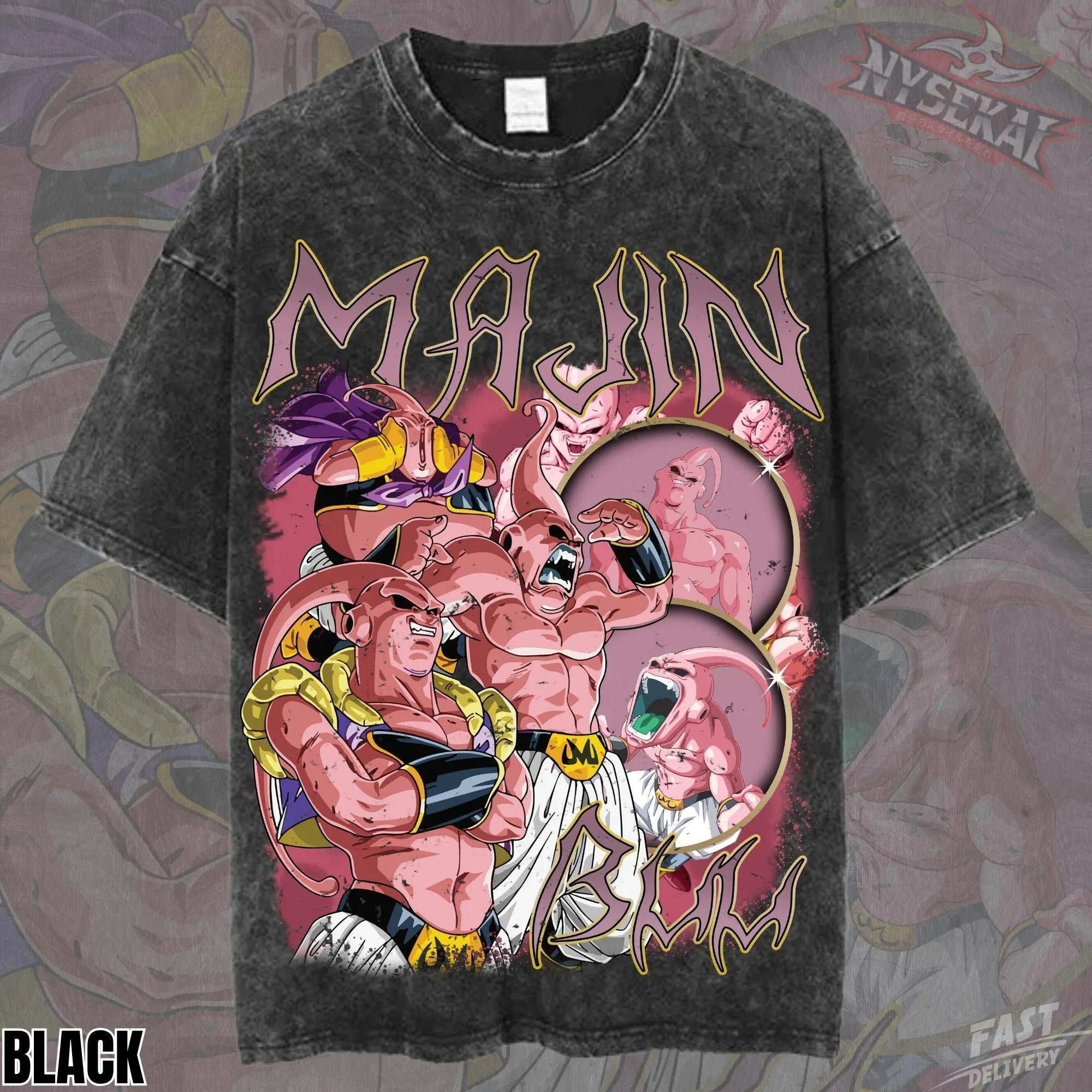 Kitsukai Majin Buu Evolution Pump Cover Oversized Vintage Wash Heavyweight Graphic Tee