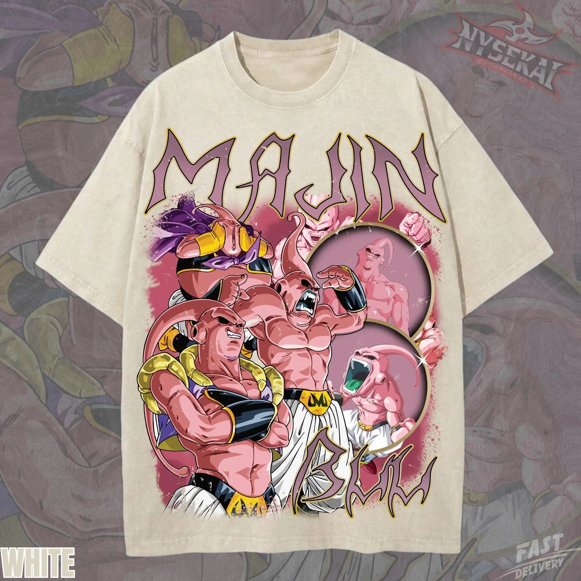 Kitsukai Majin Buu Evolution Pump Cover Oversized Vintage Wash Heavyweight Graphic Tee
