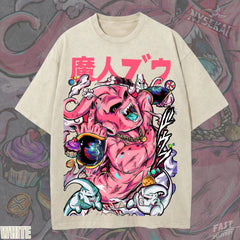 Kitsukai Majin Buu Vintage Wash Oversized Tee – Anime Graphic Print Shirt