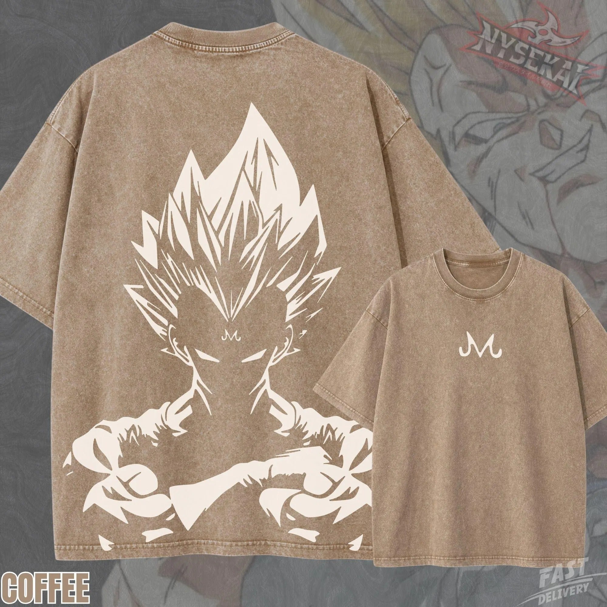 Kitsukai Majin Vegeta DBZ Pump Cover Oversized Vintage Wash Heavyweight Tee