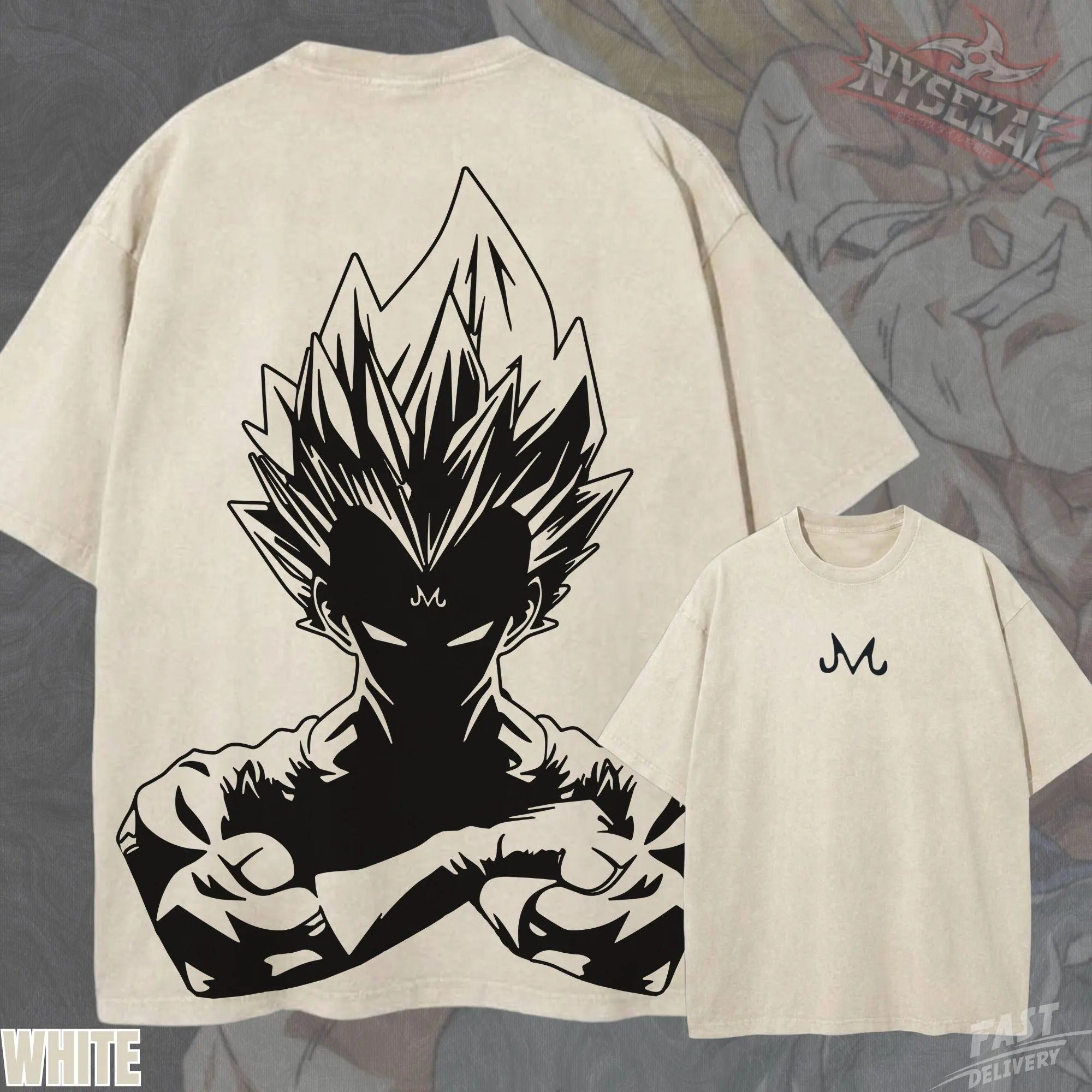 Kitsukai Majin Vegeta DBZ Pump Cover Oversized Vintage Wash Heavyweight Tee