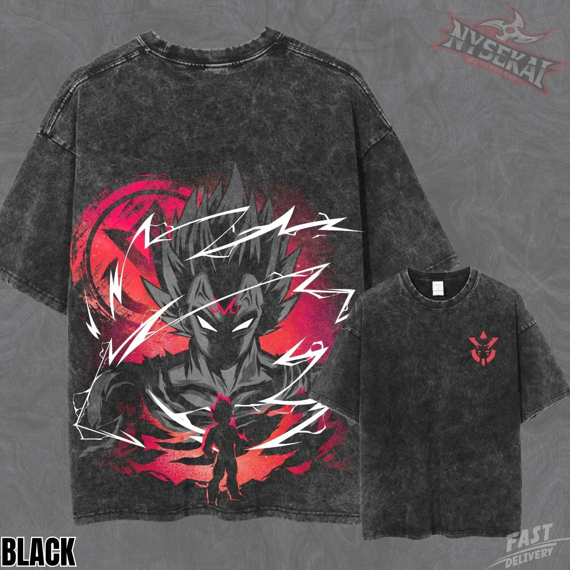 Kitsukai Majin Vegeta Final Atonement Pump Cover Oversized Vintage Wash Heavyweight Graphic Tee
