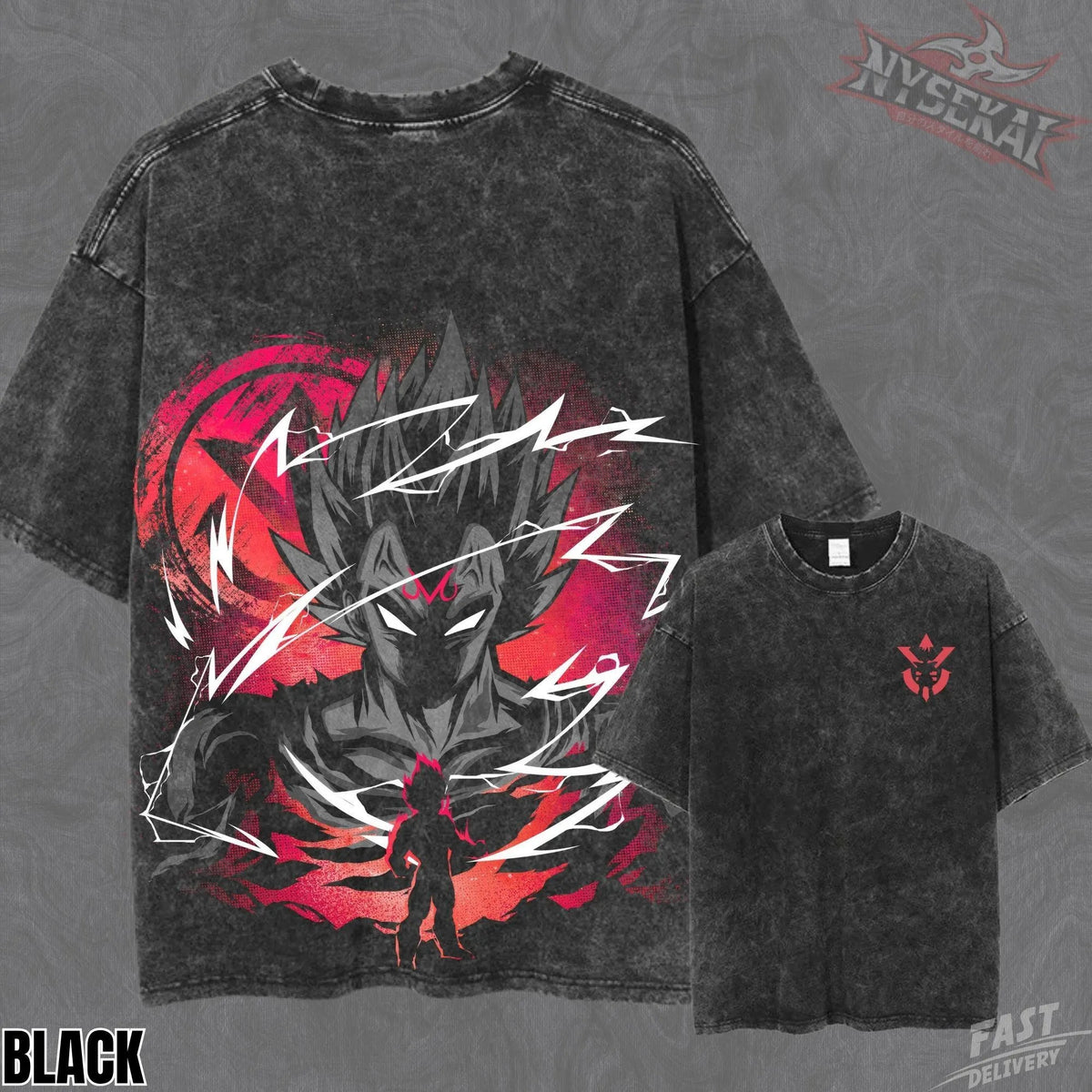 Kitsukai Majin Vegeta Final Atonement Pump Cover Oversized Vintage Wash Heavyweight Graphic Tee