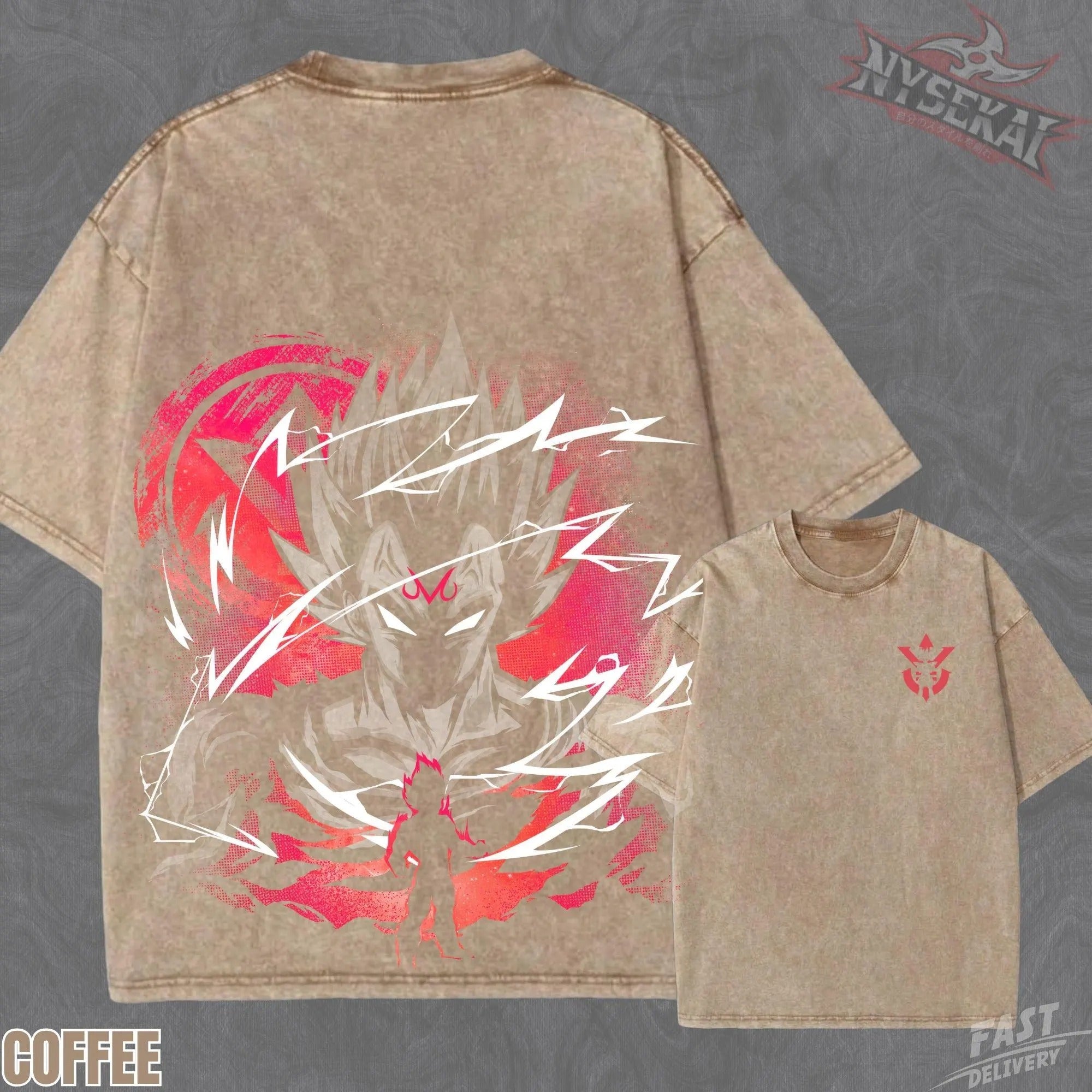 Kitsukai Majin Vegeta Final Atonement Pump Cover Oversized Vintage Wash Heavyweight Graphic Tee