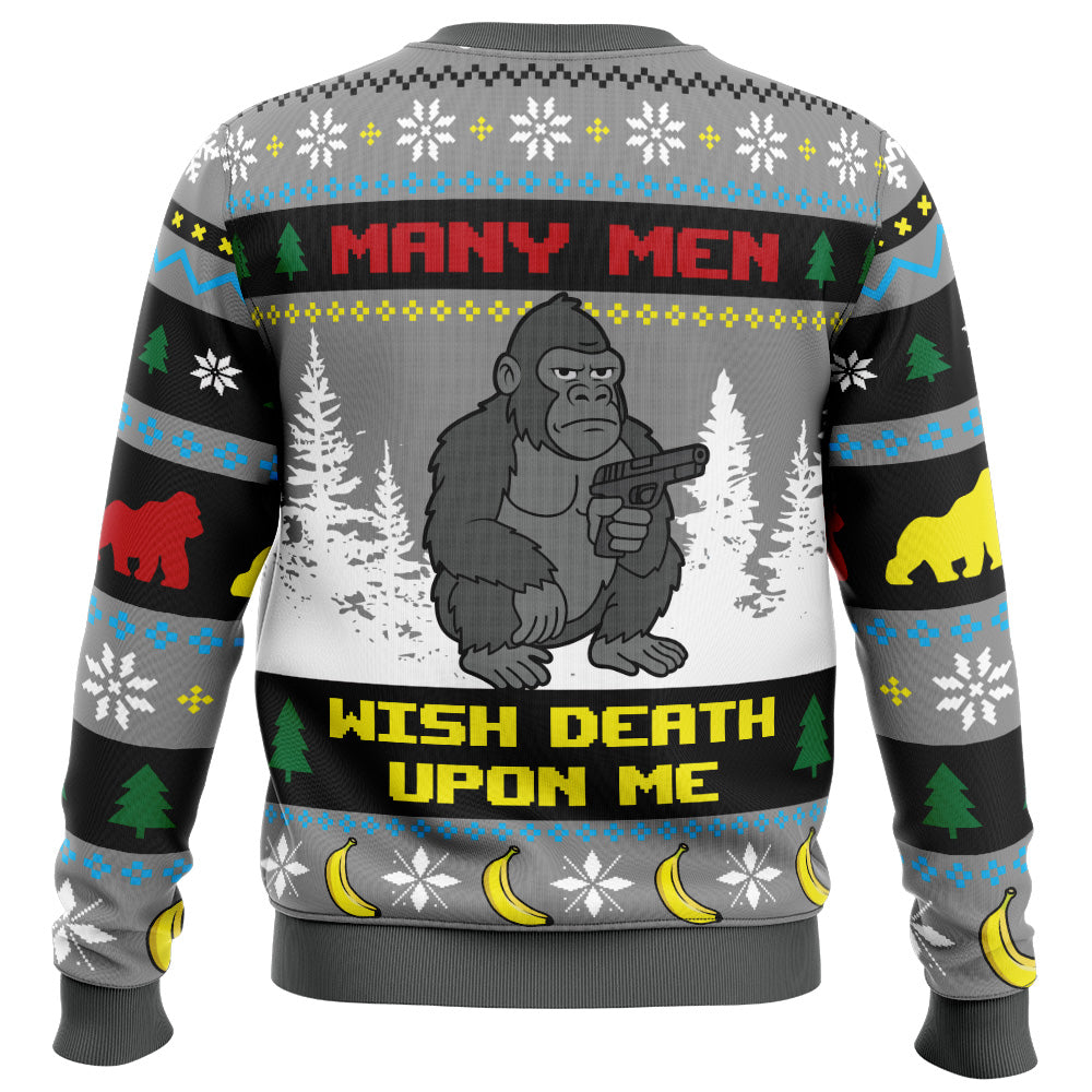 Many Men Wish Death Upon Me 100 Men Vs Gorilla Ugly Christmas Sweater