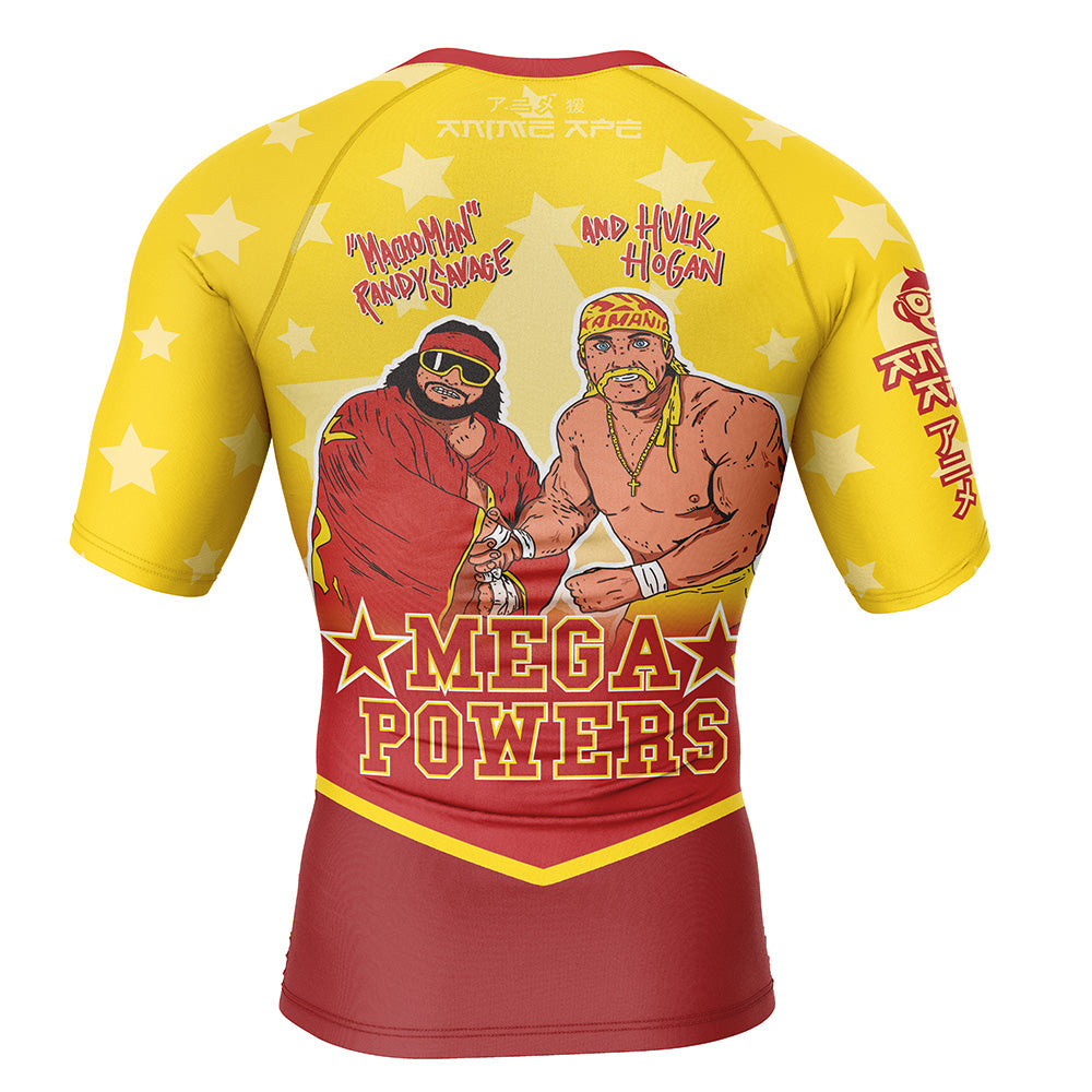 Mega Powers Macho Man and Hulk Hogan Short Sleeve Rash Guard Compression Shirt