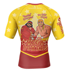 Mega Powers Macho Man and Hulk Hogan Short Sleeve Rash Guard Compression Shirt