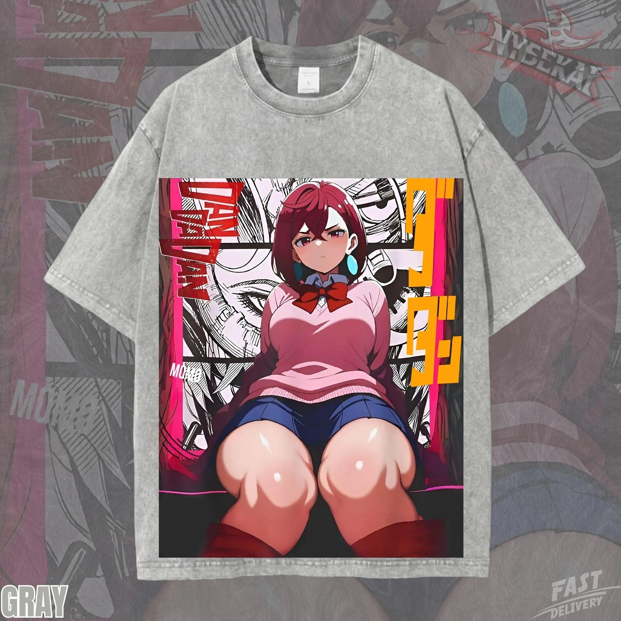 Kitsukai Momo Ayase Dandadan Pump Cover Oversized Vintage Wash Heavyweight Graphic Tee