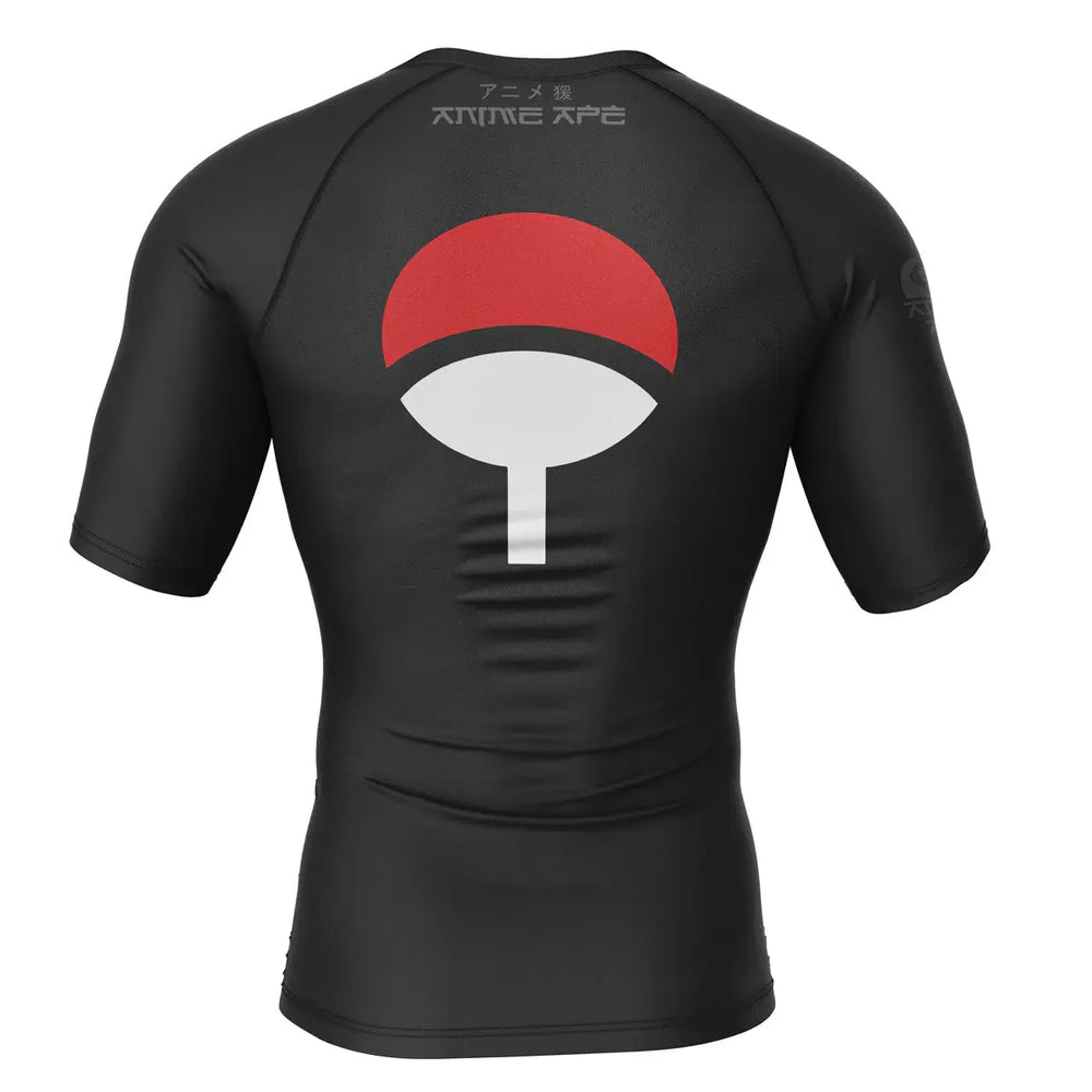 Uchiha Symbol Black Shippuden Short Sleeve Rash Guard Compression Shirt