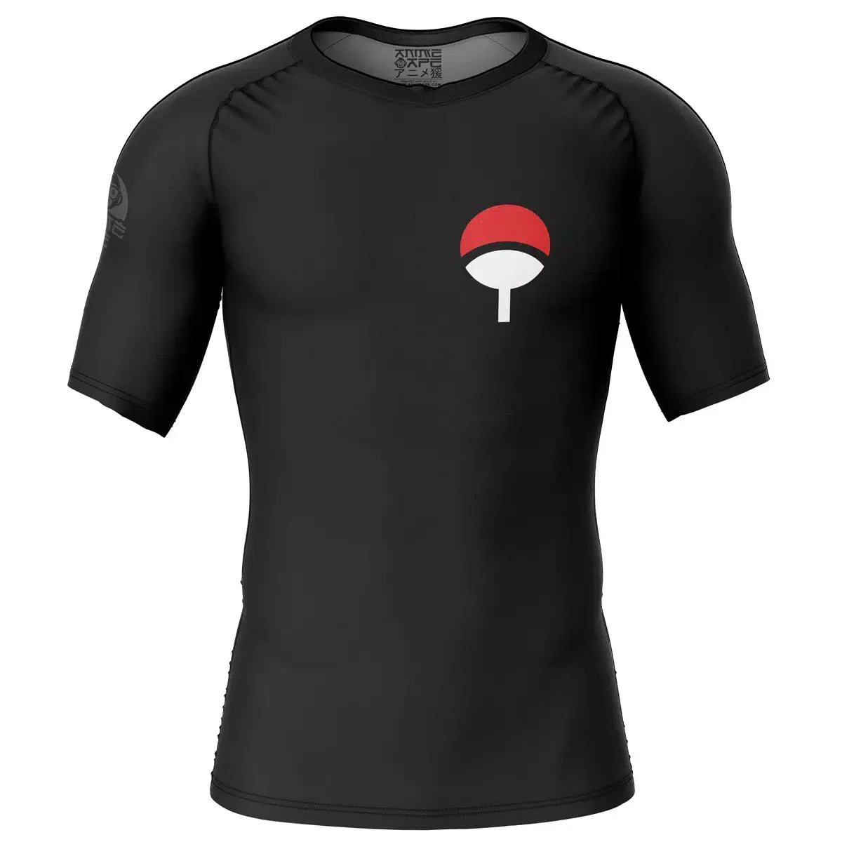 Uchiha Symbol Black Shippuden Short Sleeve Rash Guard Compression Shirt
