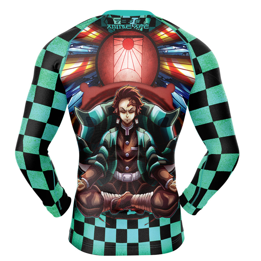 Trippy Kamado Tanjiro Demon Slayer Long Sleeve Rash Guard Compression Shirt