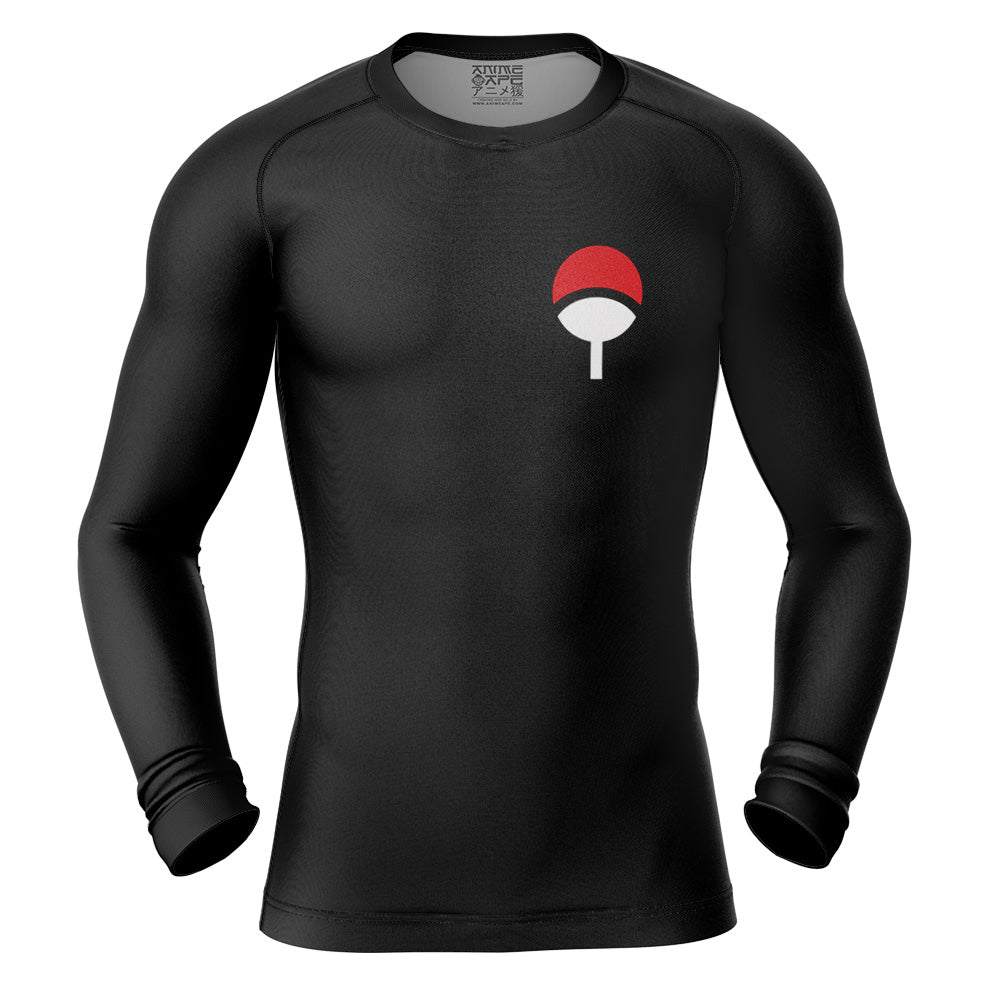 Uchiha Symbol Black Shippuden Long Sleeve Rash Guard Compression Shirt