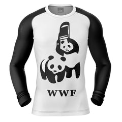 WWF Wrestling Pandas Long Sleeve Rash Guard Compression Shirt