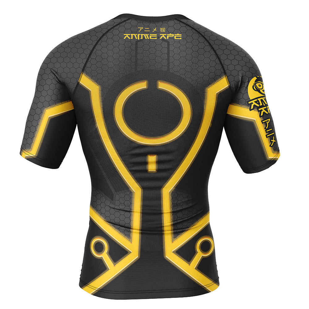 Yellow Circuits Uniform Tron Short Sleeve Rash Guard Compression Shirt