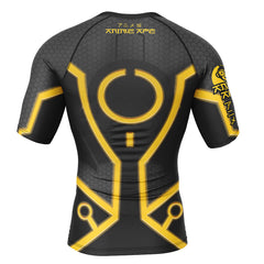 Yellow Circuits Uniform Tron Short Sleeve Rash Guard Compression Shirt