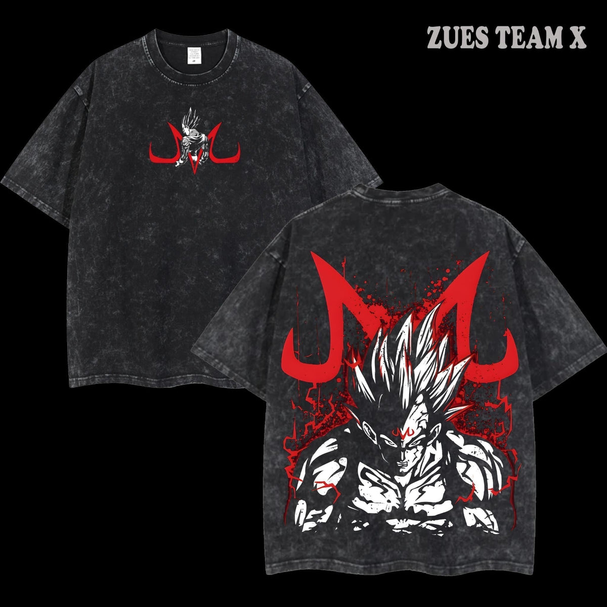  "Super Saiyan Majin Vegeta Dragon Ball Z" Vintage Washed Oversized T-shirt - 