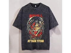 Kitsukai "Eren Yeager Attack Titans Power" Attack on Titan Vintage Washed Oversized T-Shirt V1