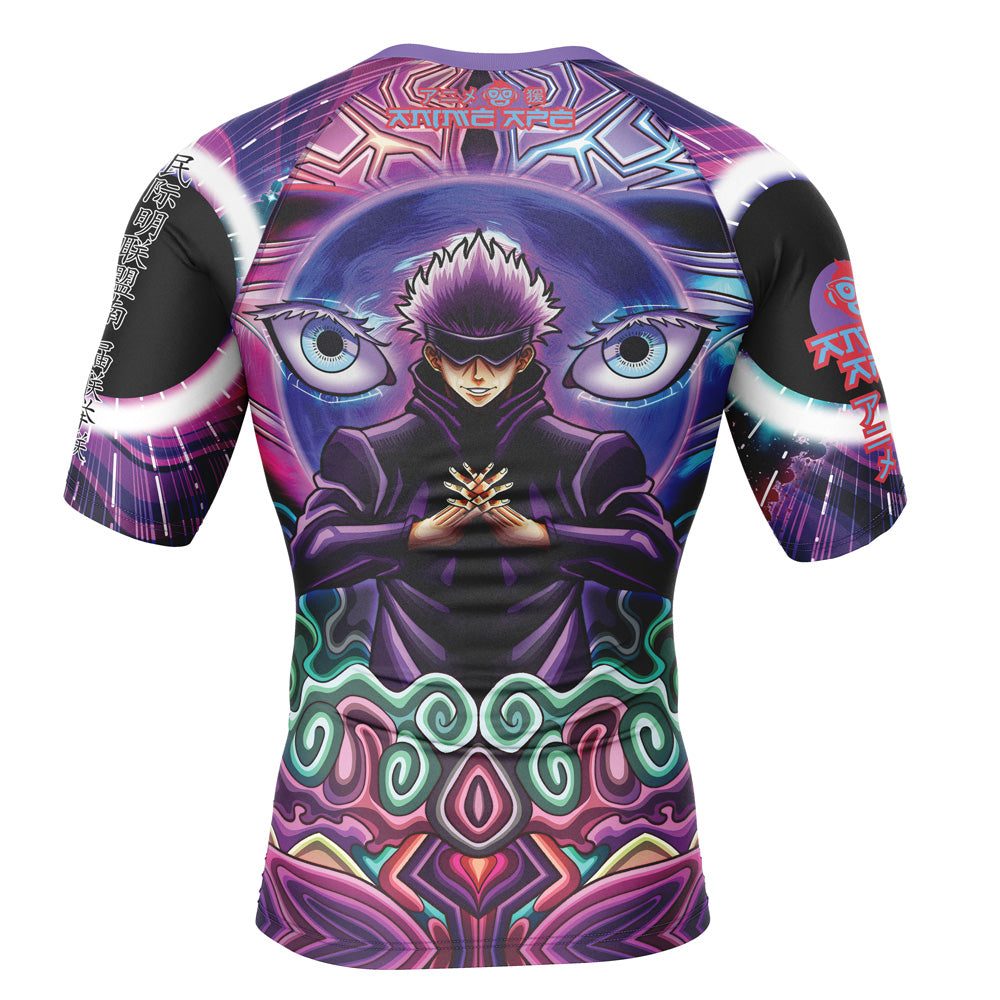 Trippy Gojo Satoru Jujutsu Kaisen Short Sleeve Rash Guard Compression Shirt
