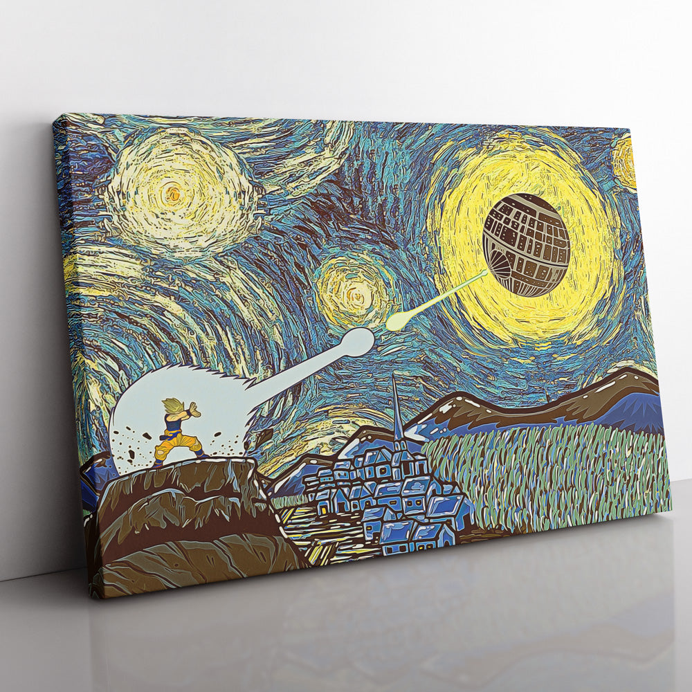Goku vs Death Star Starry Night Canvas Print Wall Art