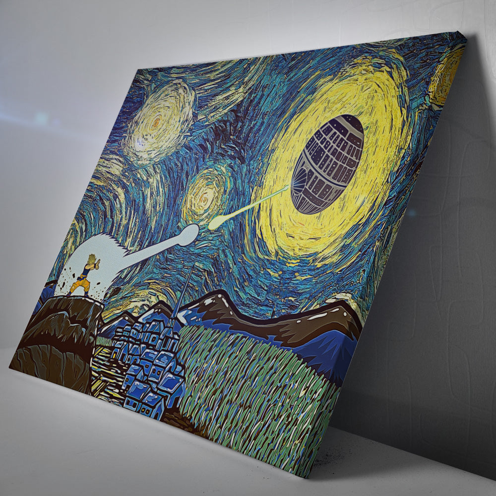 Goku vs Death Star Starry Night Canvas Print Wall Art