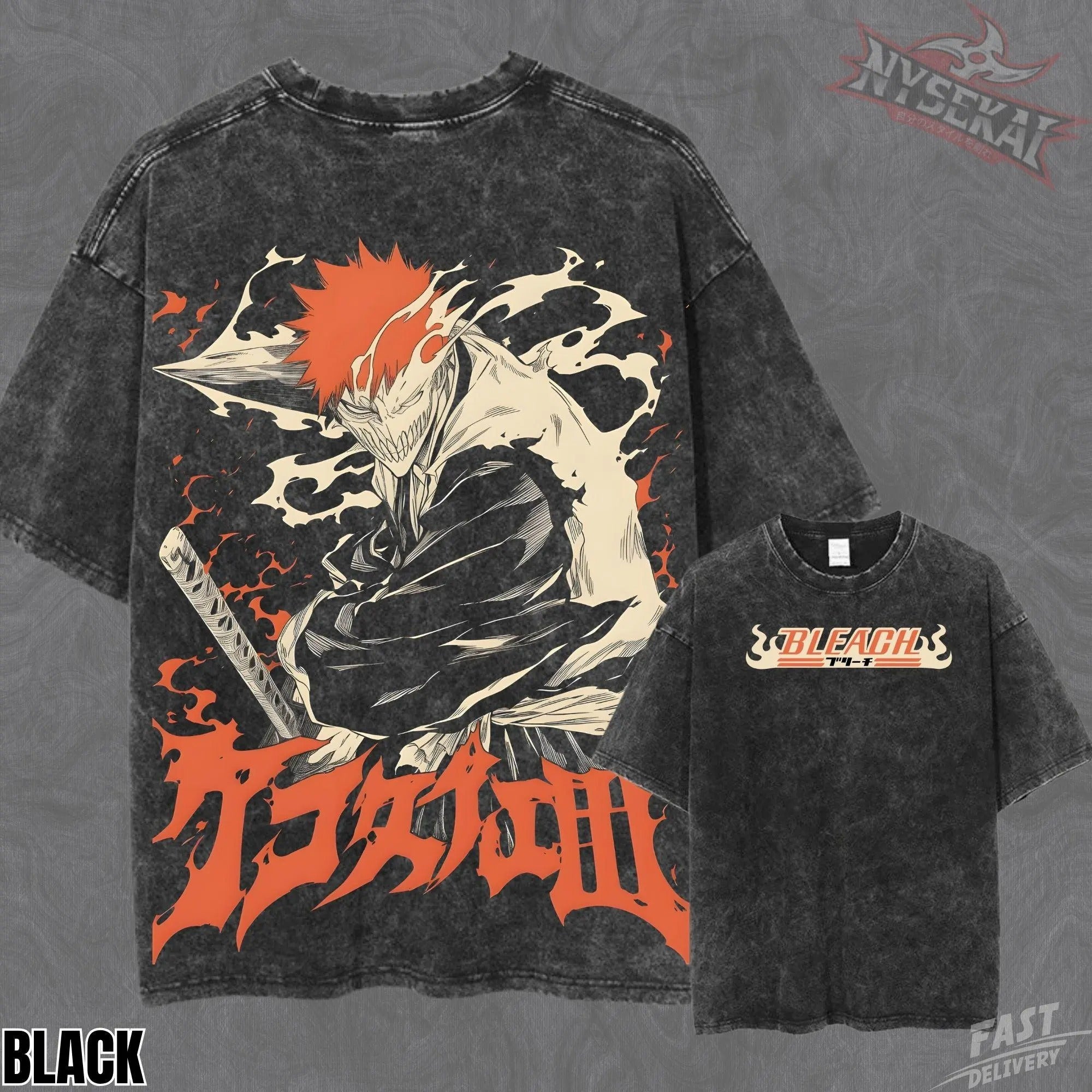 Kitsukai Ichigo Hollow Mask Pump Cover Oversized Vintage Wash Heavyweight Graphic Tee
