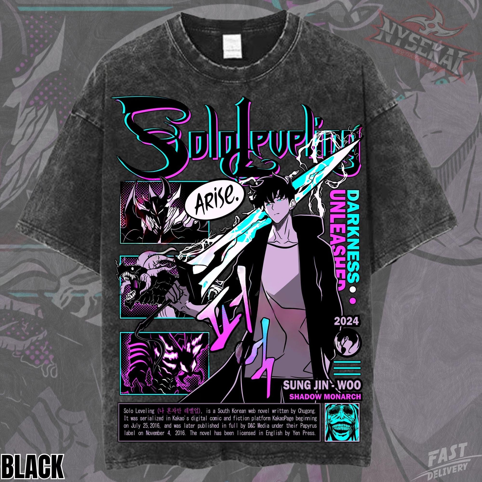 Kitsukai Solo Leveling Arise Sung Jin Woo T-Shirt_ Darkness Unleashed Anime Print