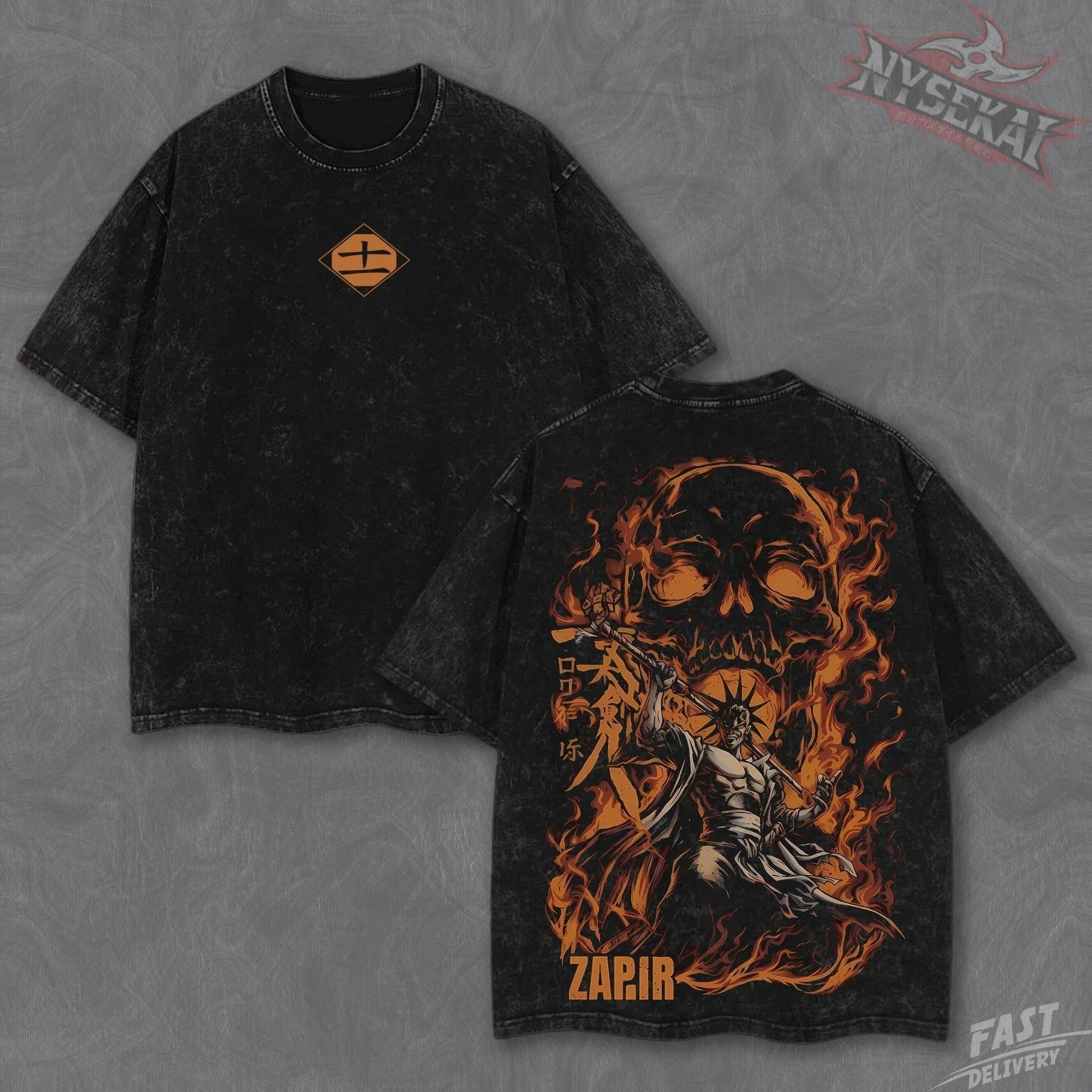 Kitsukai Kenpachi Zaraki Bleach TYBW Squad 11 Captain Vintage Wash Heavyweight Graphic Tee Pump Cover