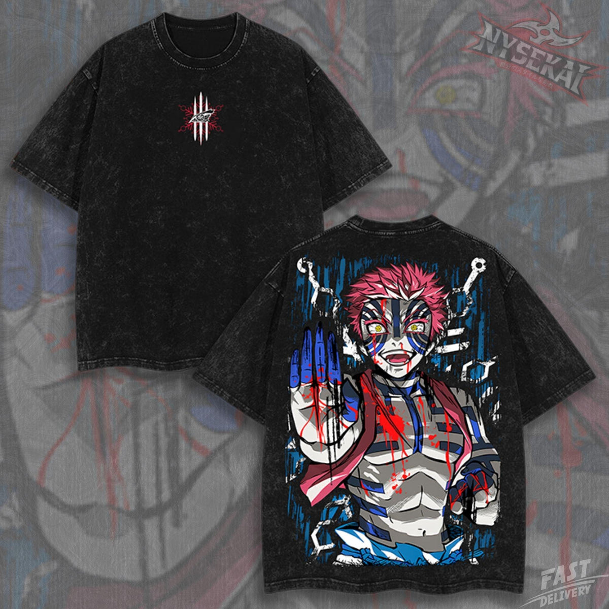 Kitsukai Akaza Upper Moon Three Destructive Death Vintage Wash Heavyweight Graphic Tee Pump Cover