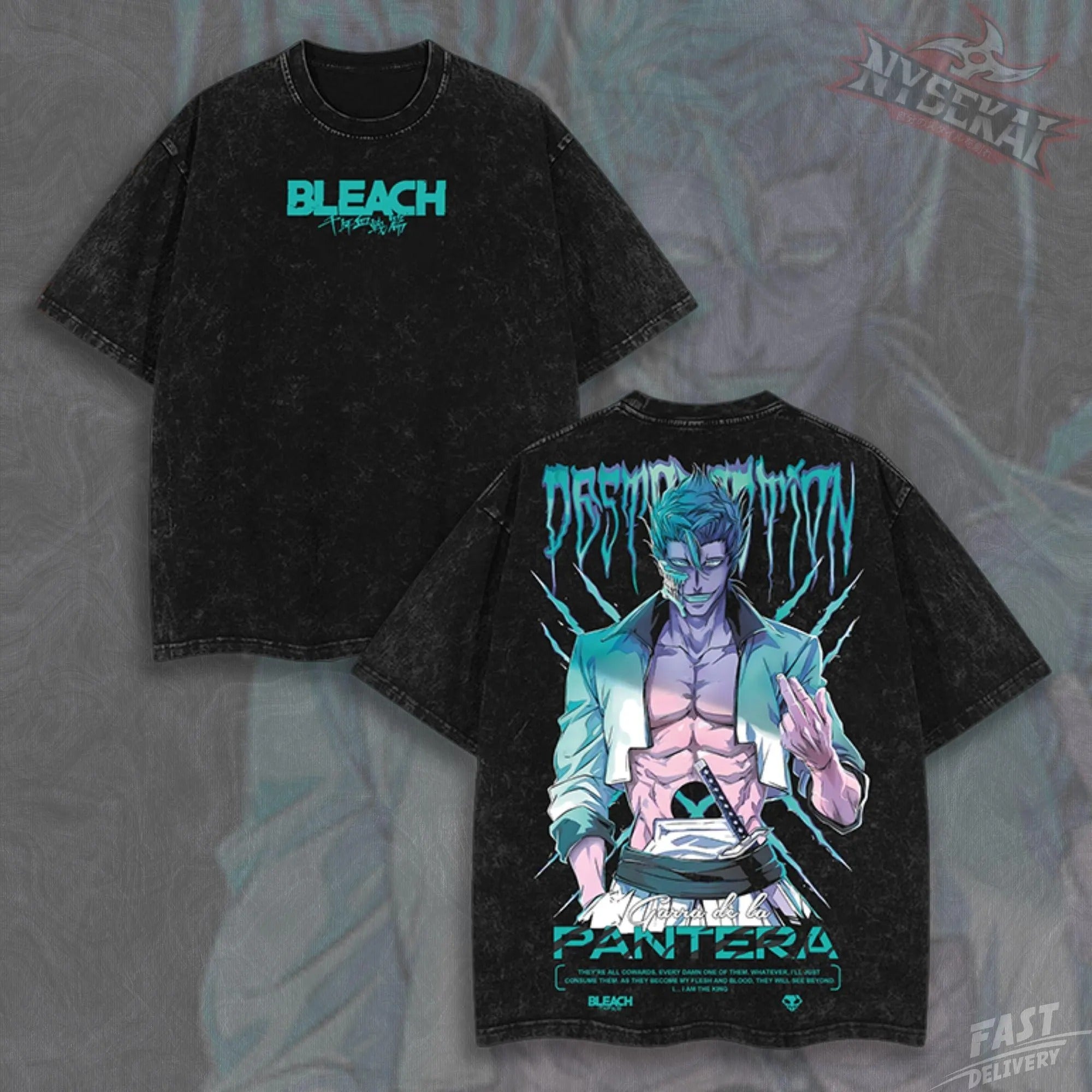Kitsukai Grimmjow Jaegerjaquez Pantera Destruction Vintage Wash Heavyweight Graphic Tee Pump Cover