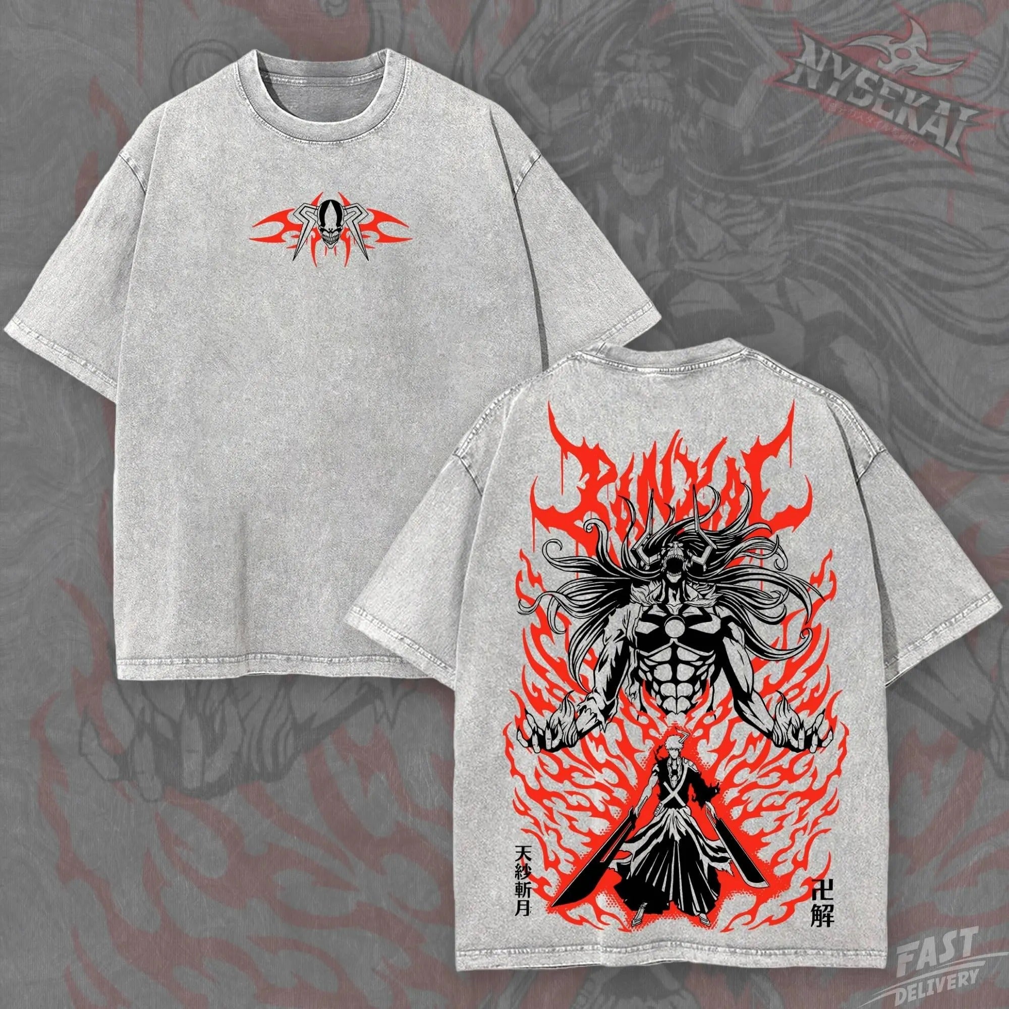 Kitsukai Ichigo Dual Swords Hollow King Bankai Vintage Wash Heavyweight Graphic Tee Pump Cover
