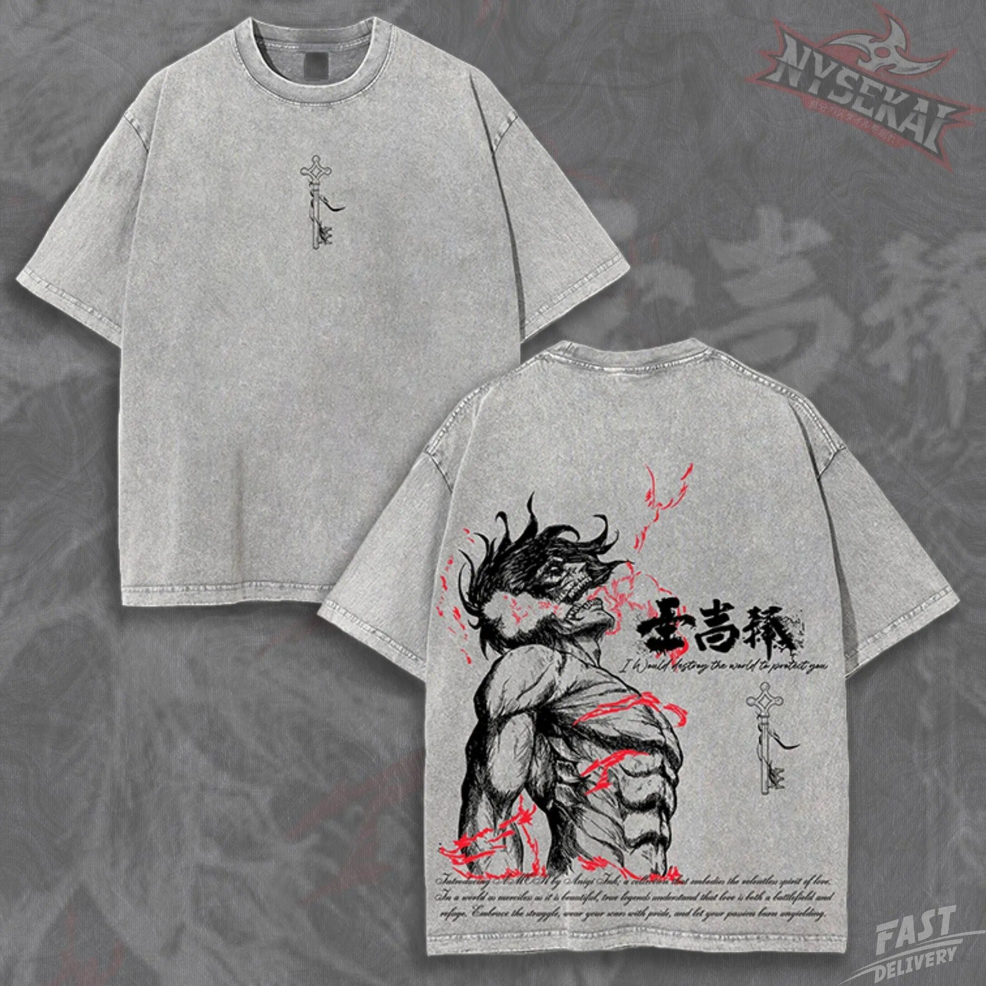Kitsukai Eren Attack Titan Destroy World Heavyweight Graphic Tee Pump Cover