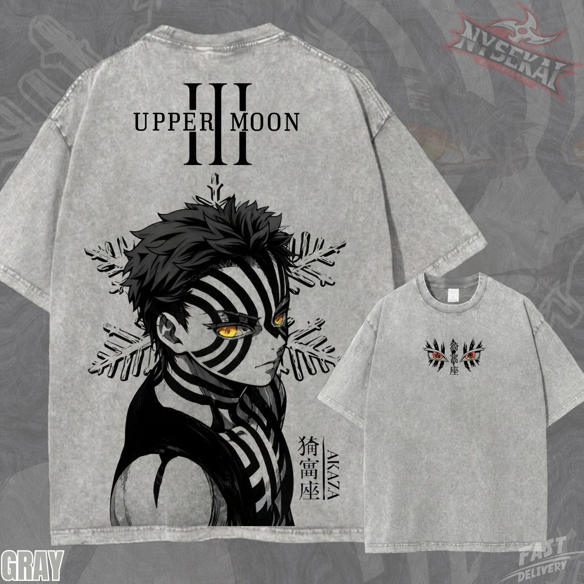 Kitsukai Akaza Upper Moon Three Eyes Gaze Vintage Wash Heavyweight Graphic Tee Pump Cover