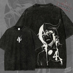 Kitsukai Espada Number Four Anime Shirt, Hollow Mask Graphic Tee, Washed Black Manga T-Shirt, Dark Soul Reaper Streetwear Fan Gift