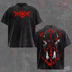 Kitsukai Crimson Eclipse Anime Shirt, Washed Black Manga Graphic Tee, Dark Sacrifice Streetwear