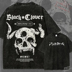 Kitsukai Anti Magic Skull Anime Shirt, Demon Grimoire Graphic Tee, Washed Black Manga T-Shirt, Shonen Streetwear Fan Gift