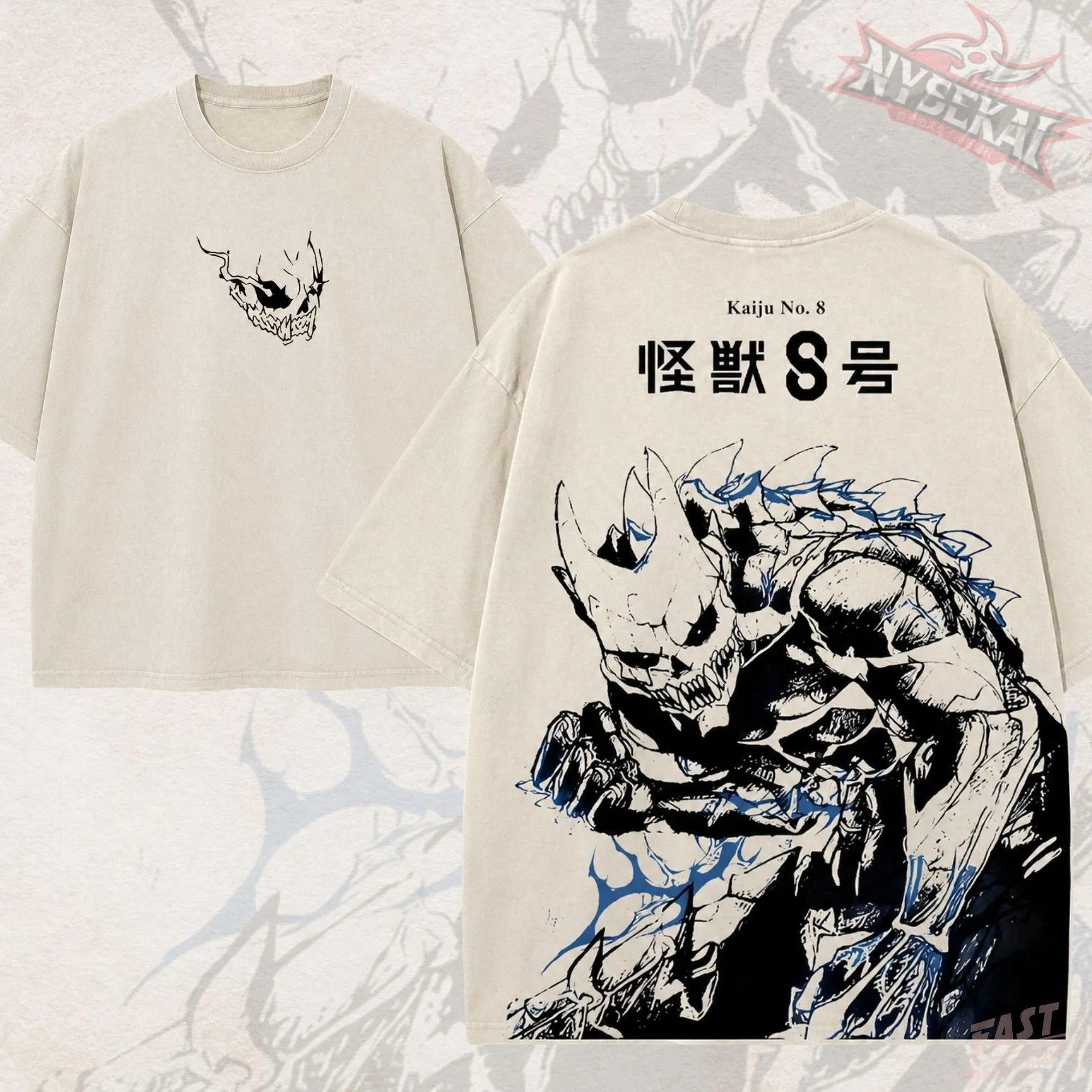 Kitsukai Kafka Hibino Monster Shirt, No. 8 Kaiju Graphic Tee, Vintage Cream Oversized T-Shirt, Japanese Sci Fi Streetwear Fan Gift
