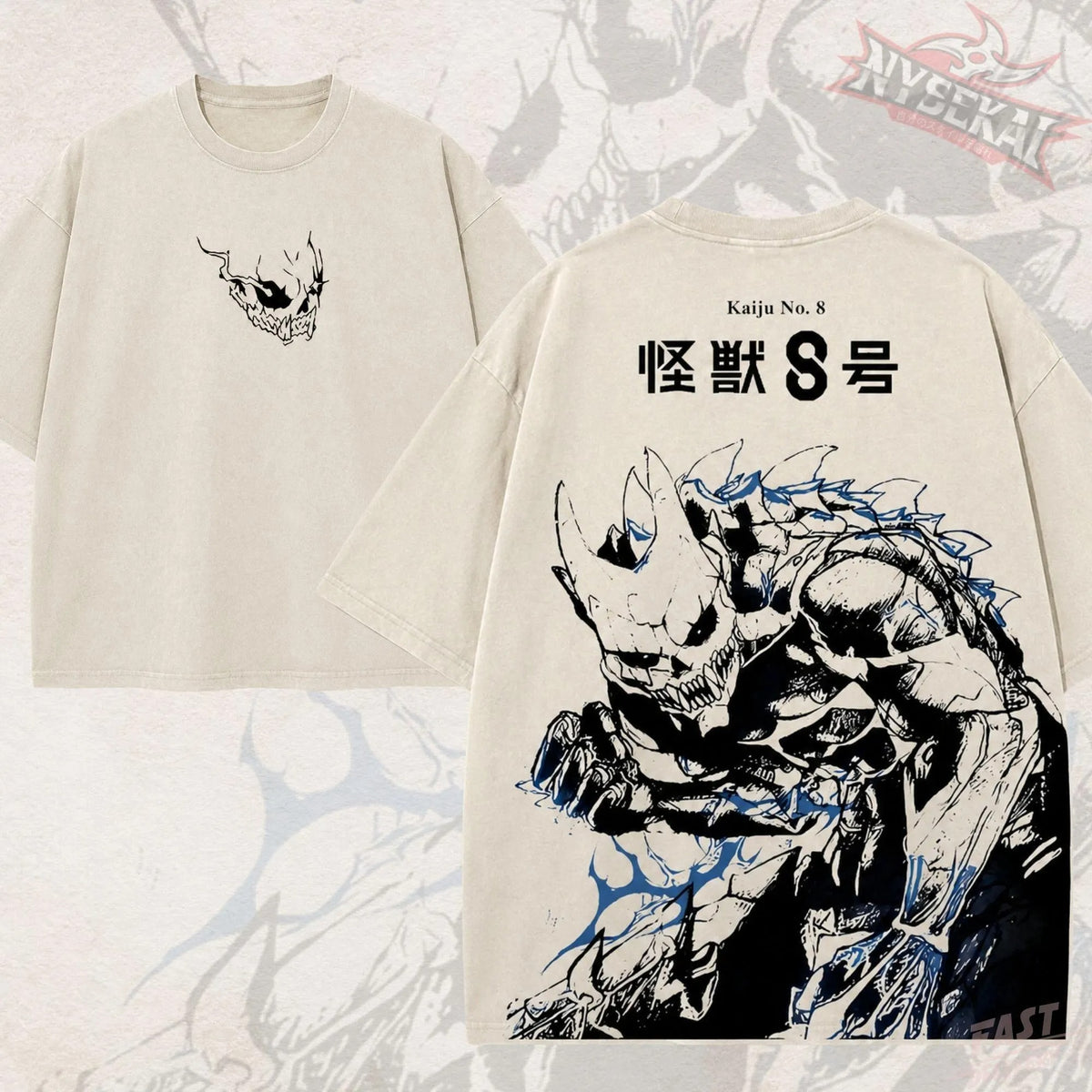 Kitsukai Kafka Hibino Monster Shirt, No. 8 Kaiju Graphic Tee, Vintage Cream Oversized T-Shirt, Japanese Sci Fi Streetwear Fan Gift
