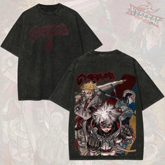 Kitsukai Gachiakuta Trio Shirt, Rudo Enjin Zanka Manga Graphic Tee, Washed Black Grunge T-Shirt, Urban Shonen Streetwear Fan Gift