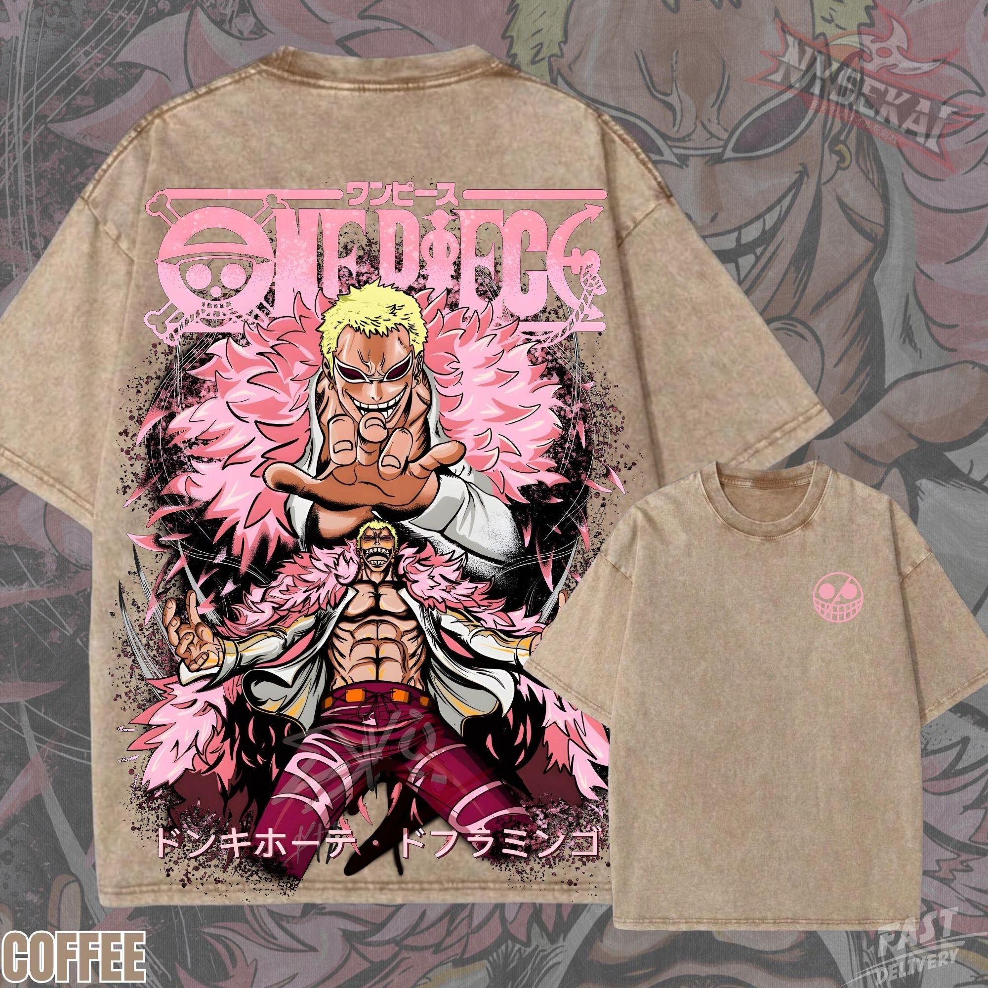 Kitsukai Donquixote Doflamingo O.Piece Pump Cover Oversized Vintage Wash Heavyweight Tee