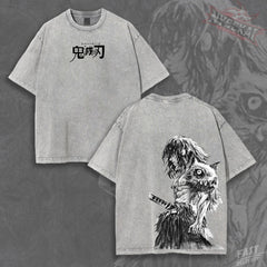 Kitsukai Inosuke Hashibira Beast Breathing Graphic Tee – Vintage Washed Cotton Anime Shirt