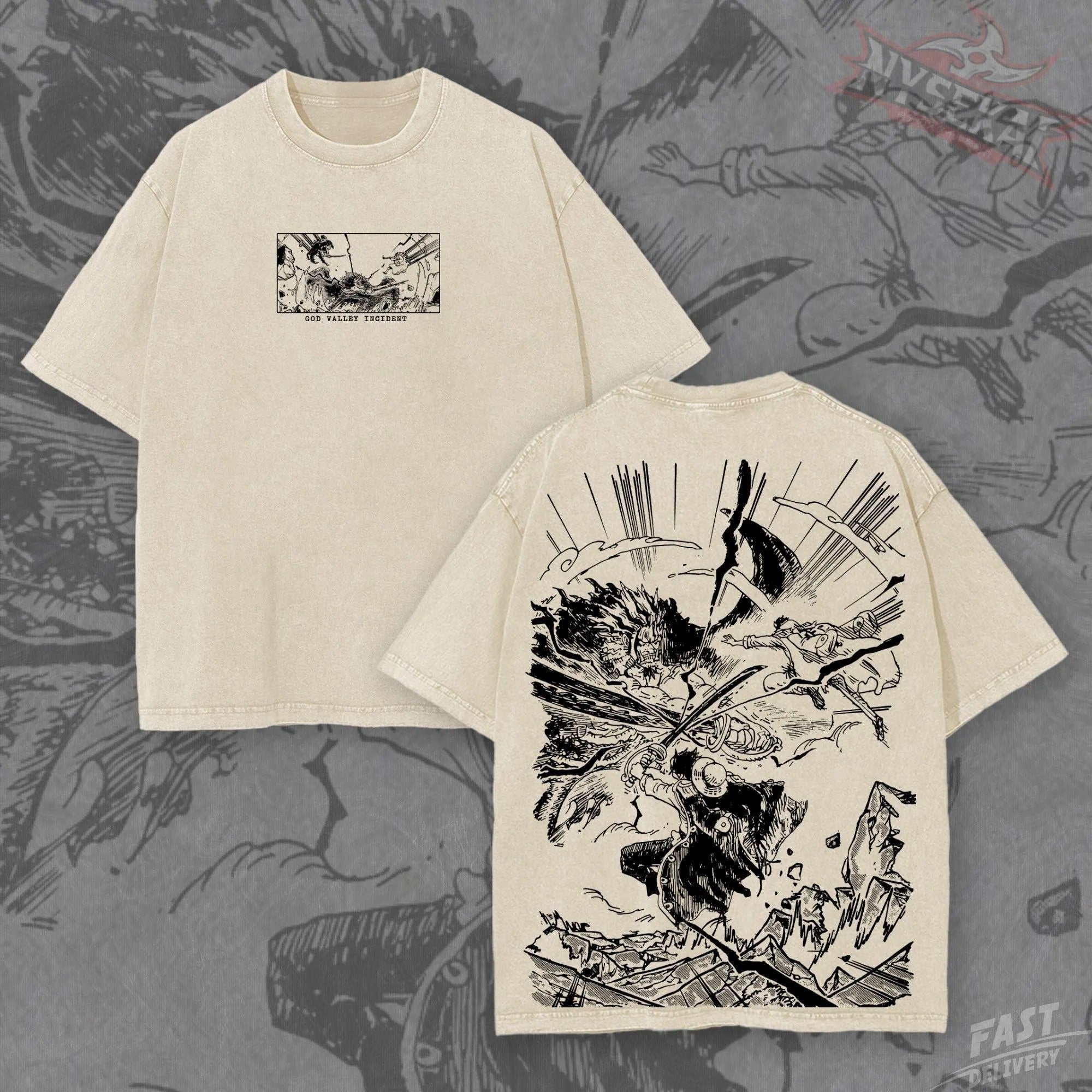 Kitsukai Graphic Tee_ Gol D. Roger vs Rocks D. Xebec God Valley Incident Print