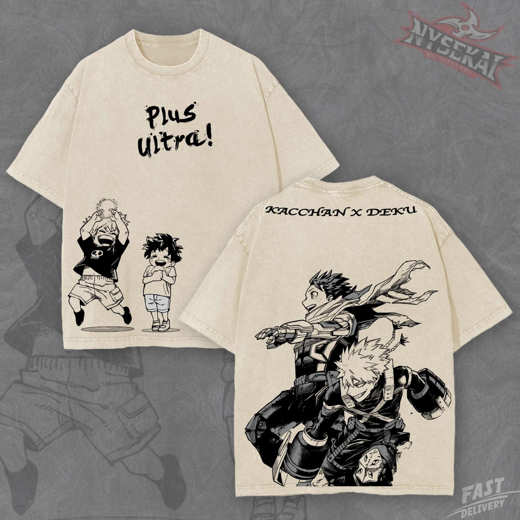 Kitsukai Kacchan x Deku Plus Ultra Vintage Wash Heavyweight Graphic Tee Pump Cover