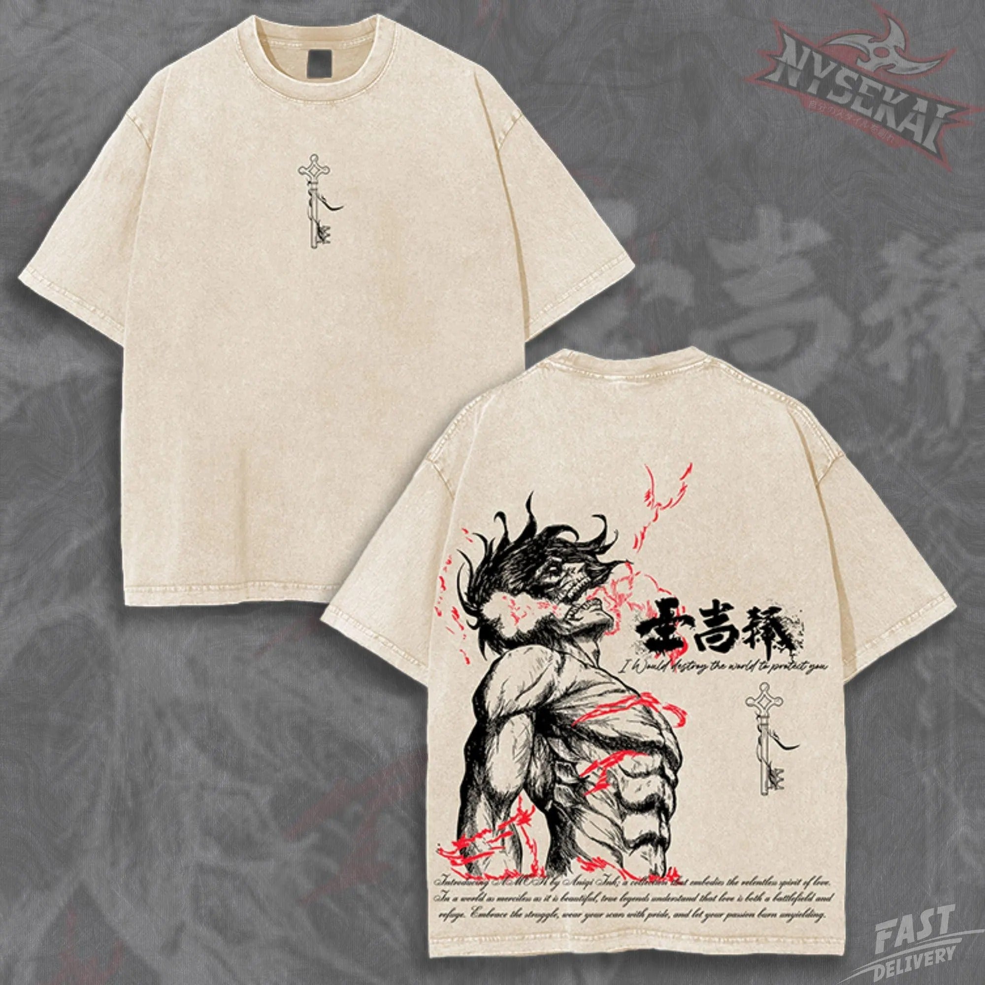 Kitsukai Eren Attack Titan Destroy World Heavyweight Graphic Tee Pump Cover