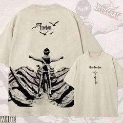 Kitsukai Freedom Scout Anime Shirt, We’re Born Free Graphic Tee, Washed Gray Manga T-Shirt, Titan Streetwear Fan Gift