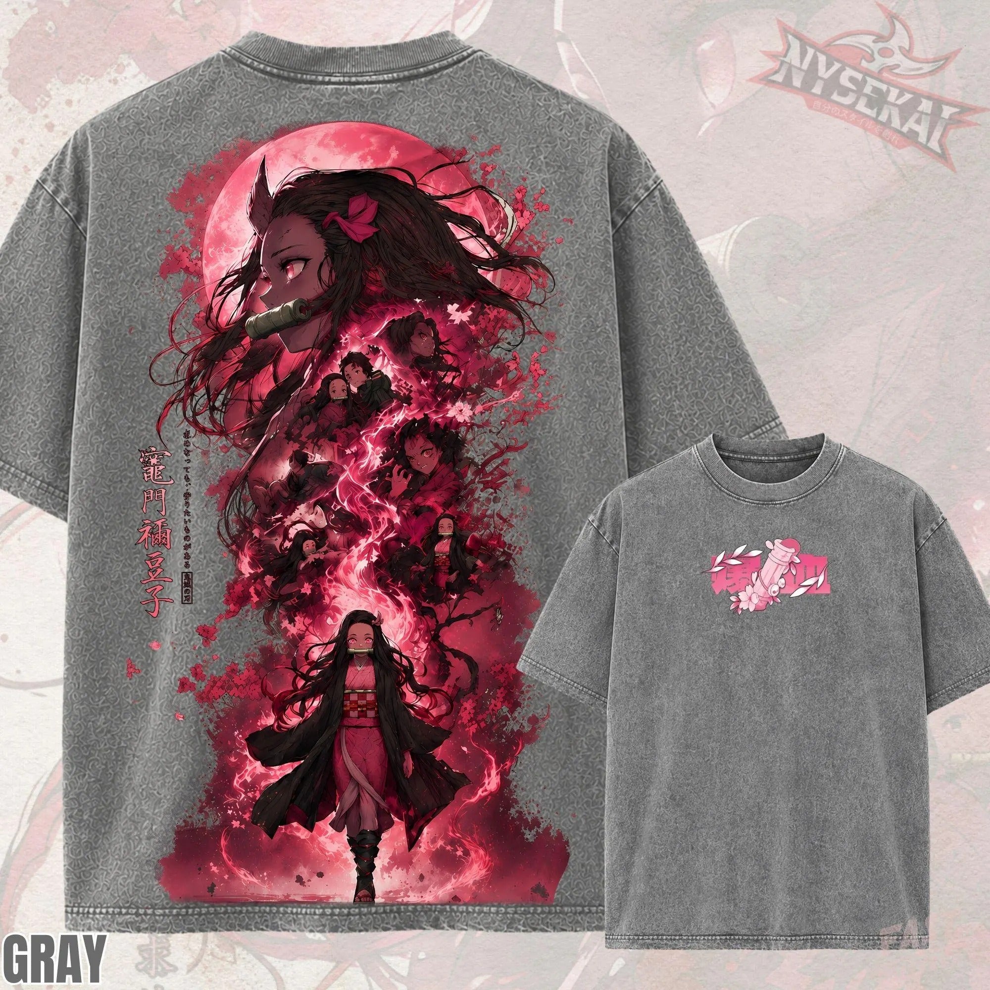 Kitsukai Vintage Washed Anime T-Shirt_ Nezuko Kamado Graphic Print Tee