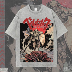 Kitsukai Skull Knight Berserk Pump Cover Guts Griffith Oversized Vintage Wash Heavyweight Tee